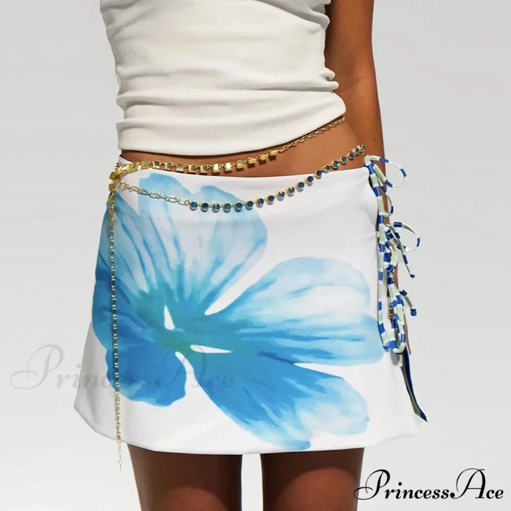 Multi-wear design Flower Pattern Mini Skirt Crop Tops Women Slim Low Waist Side Split Tie-Up Bodycon Skirt Y2K Vintage Streetwear - Image 7
