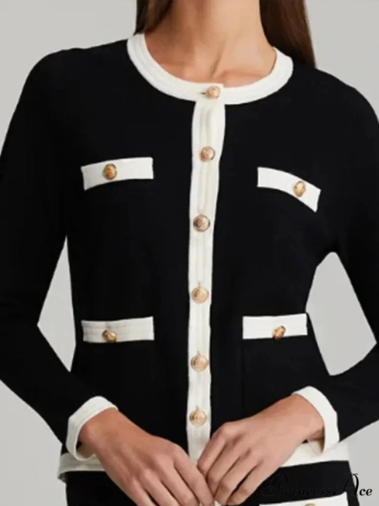 Multicolored Block Tailored Fit Round-neck Cardigan - Image 5