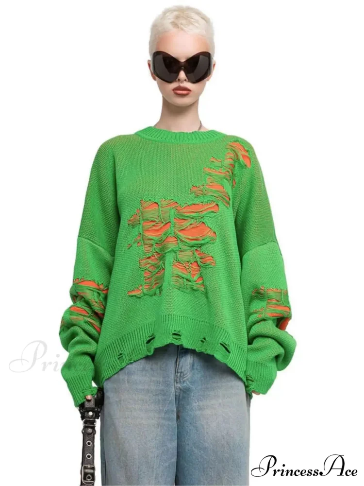 Multicolored Ripped Knit Pullover Jumper - Image 4