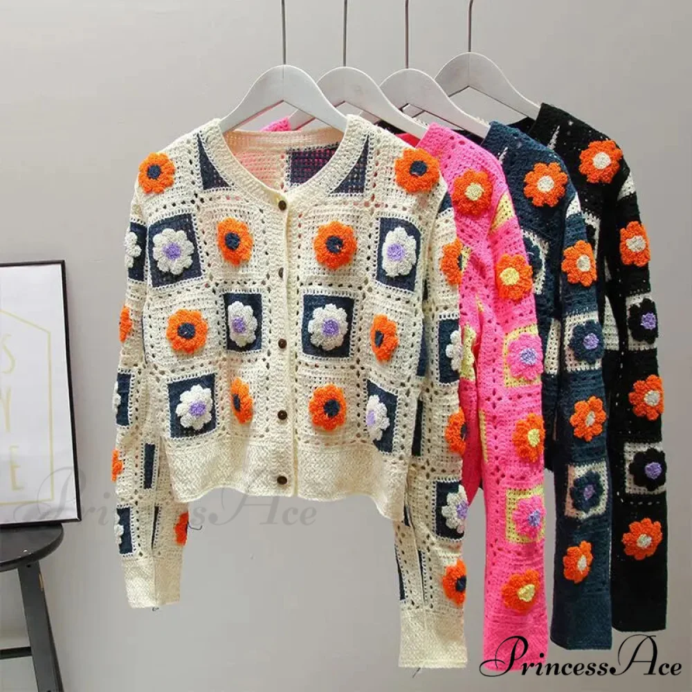 Multihued Y2K Baggy Crochet Knit Cardigan