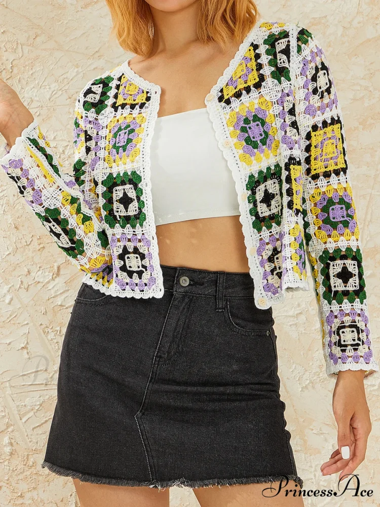 Multihued Y2K Baggy Crochet Knit Cardigan - Image 18