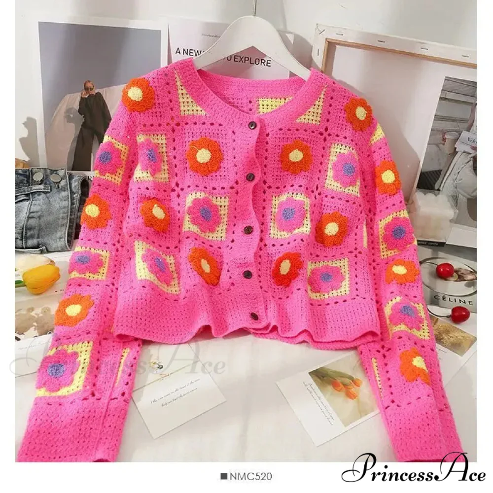 Multihued Y2K Baggy Crochet Knit Cardigan - Image 2