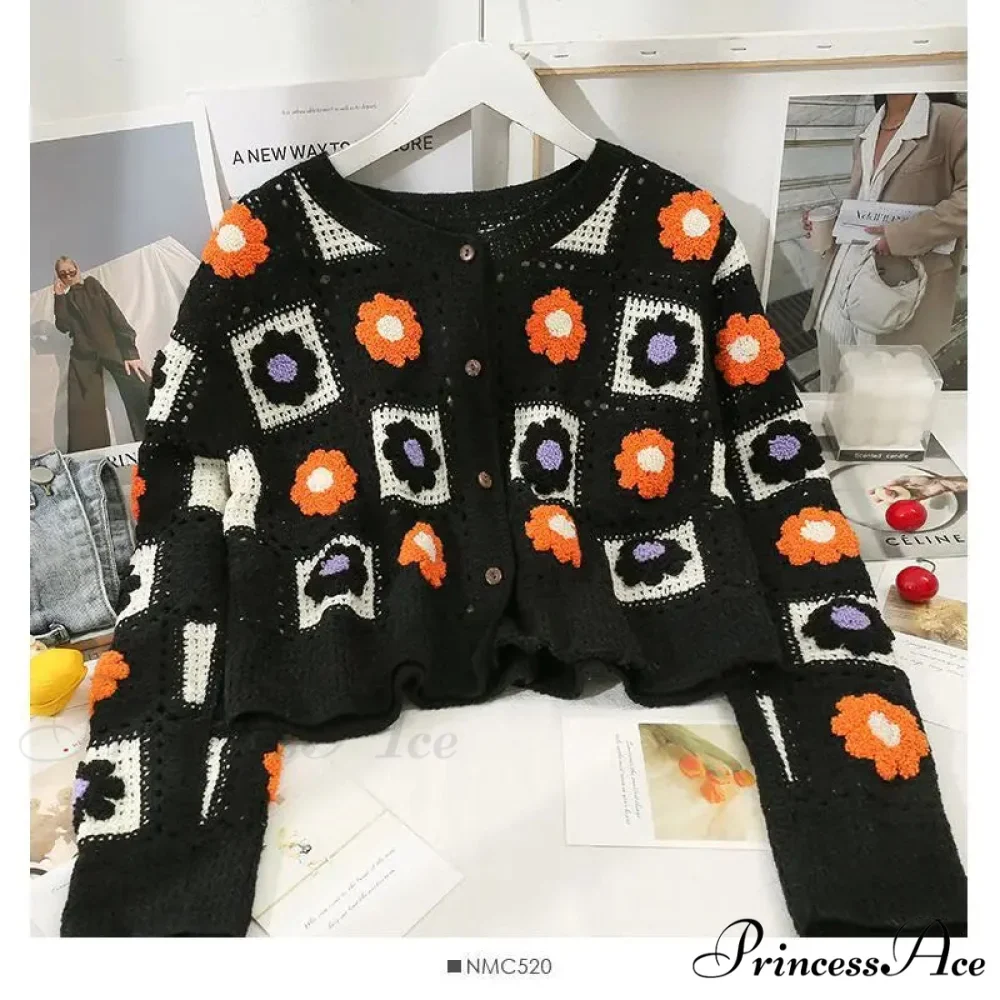 Multihued Y2K Baggy Crochet Knit Cardigan - Image 3