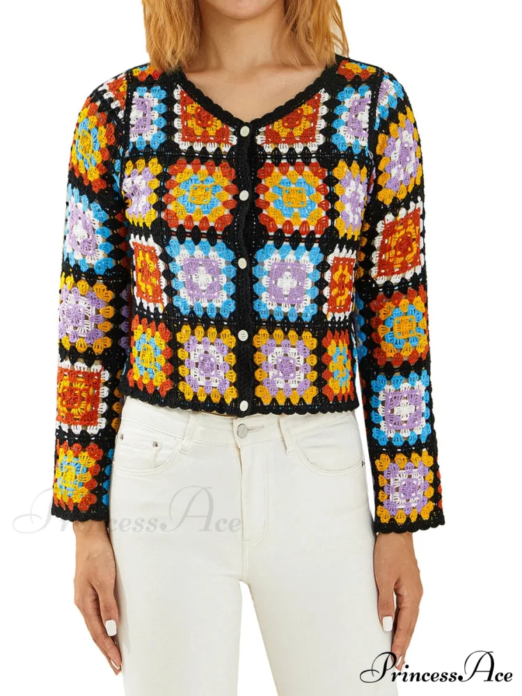 Multihued Y2K Baggy Crochet Knit Cardigan - Image 5