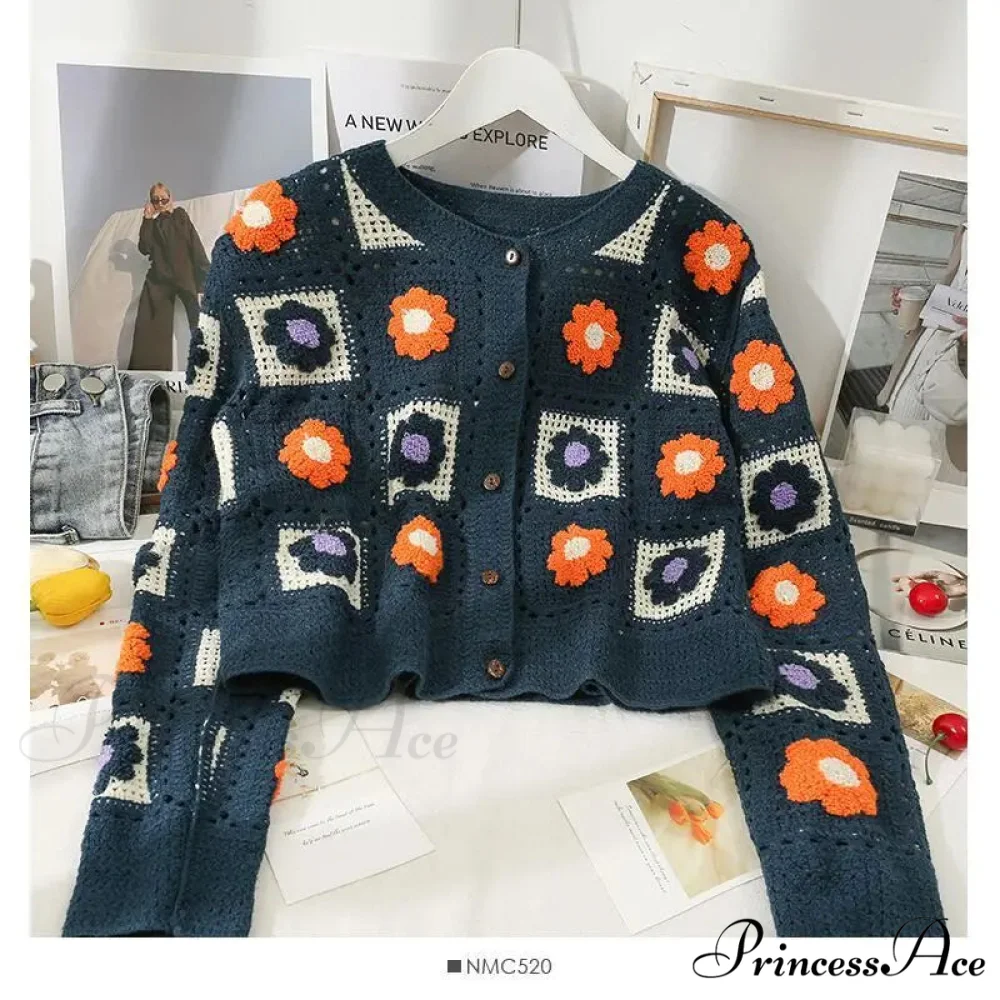 Multihued Y2K Baggy Crochet Knit Cardigan - Image 7