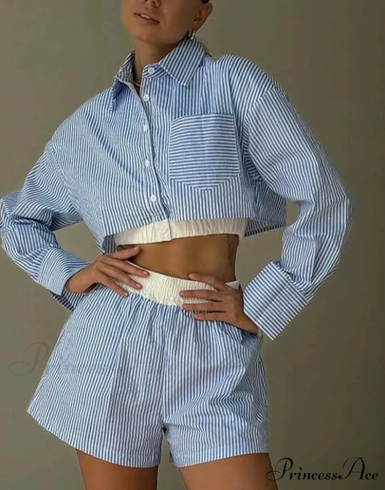 Navy Blue Patchwork Pleated Mini Workplace Two Piece Set
