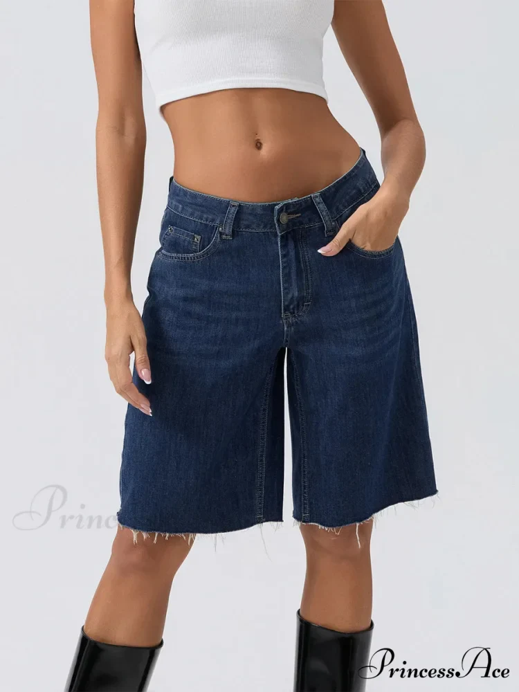 Navy Broad-Legged Denim Short - Image 2