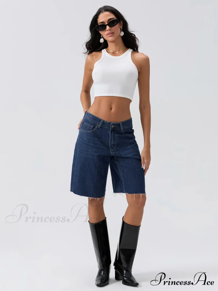 Navy Broad-Legged Denim Short - Image 4