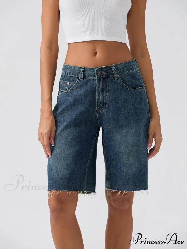 Navy Broad-Legged Denim Short - Image 7