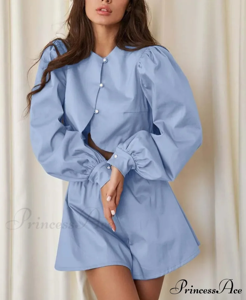 Navy Cotton Round Neck Short Office Two Piece Set - Image 2