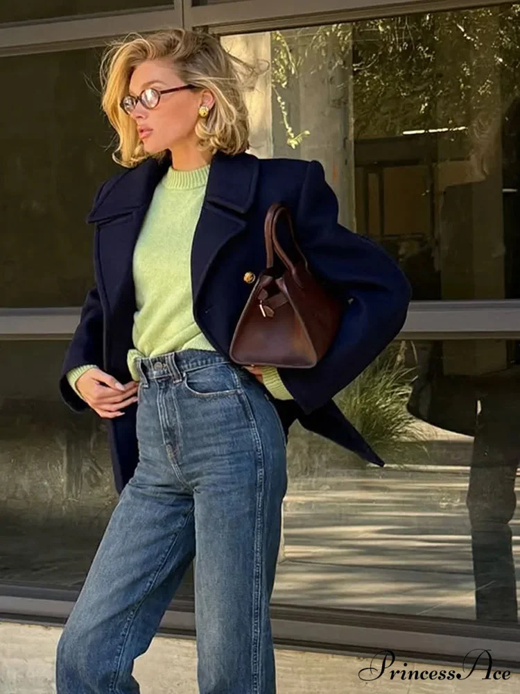 Navy Woolen Brief Jacket - Image 5