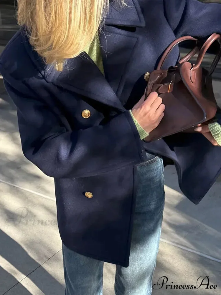 Navy Woolen Brief Jacket - Image 6