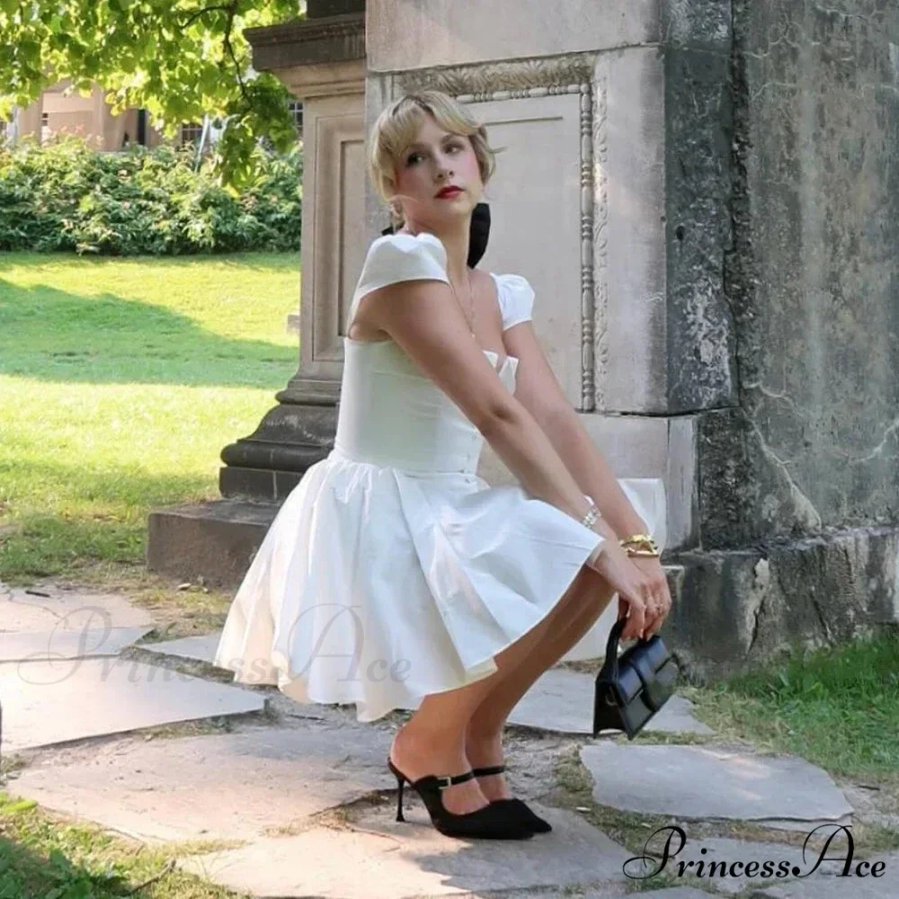 Neck Cape Sleeve Fluffy White Mini Dress - Image 4