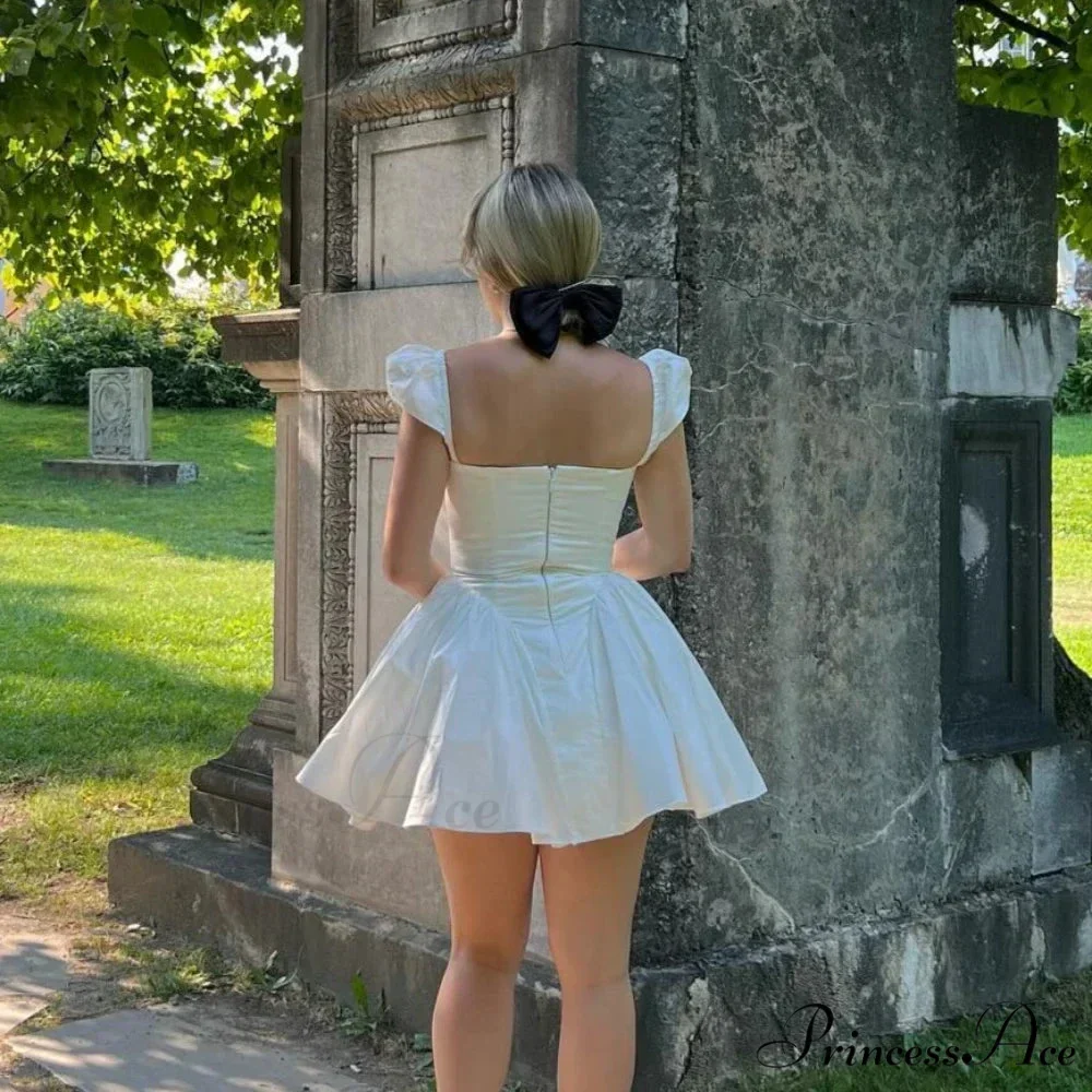 Neck Cape Sleeve Fluffy White Mini Dress - Image 5