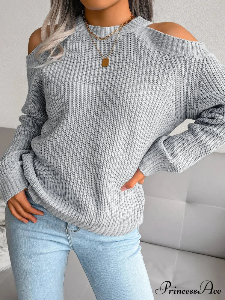 Neckline Off Shoulder Extended Sleeve Sweater - Image 8