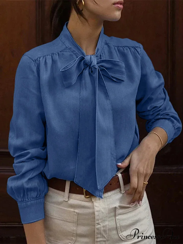 Necktie Neck Ruffling Blouse Relaxed Stylish Blouse - Image 2