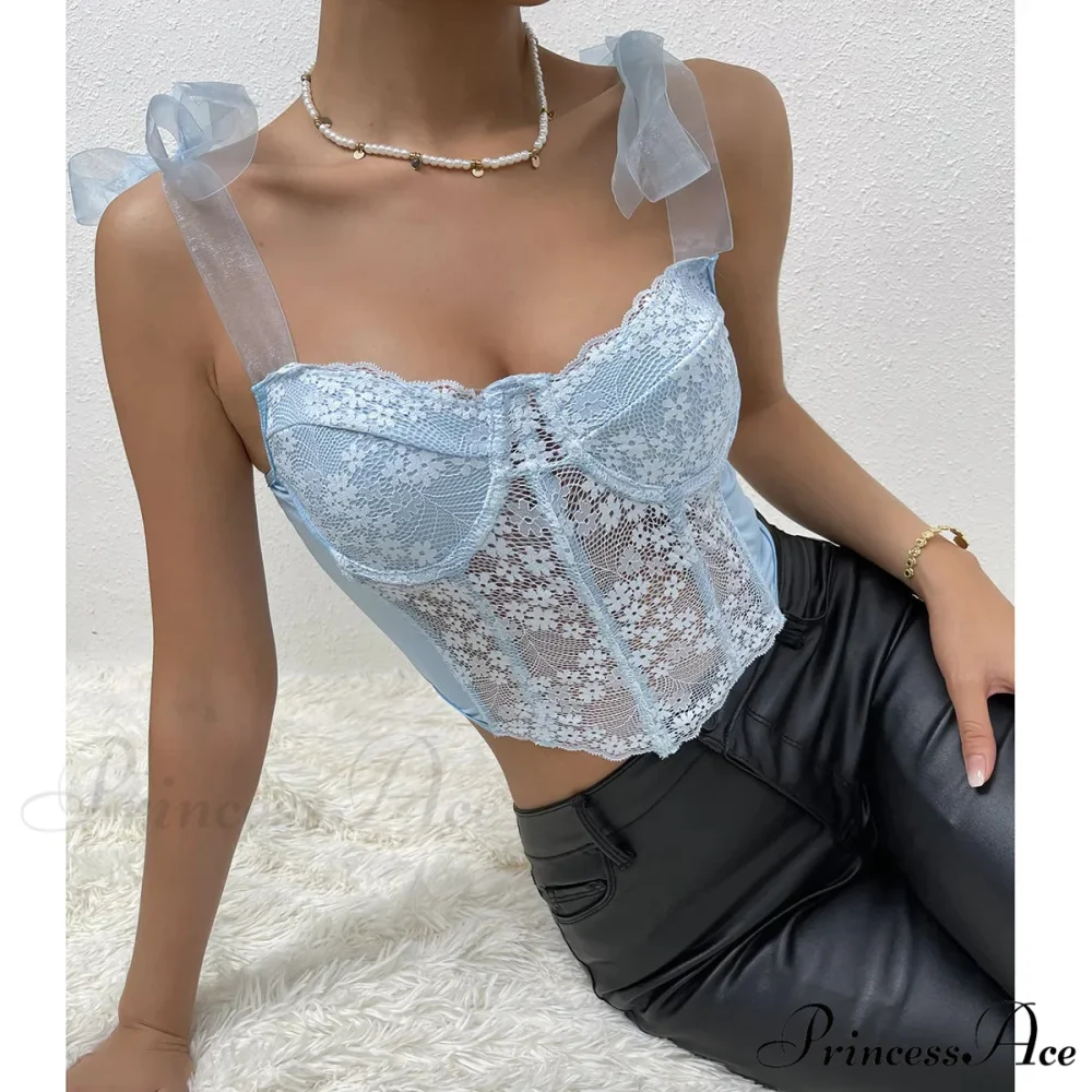 Net Bow Flower Corset Fishbone Crop Top - Image 3