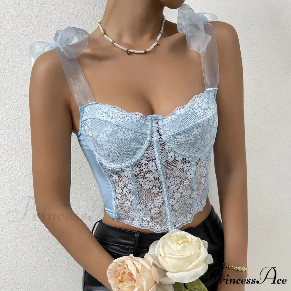 Net Bow Flower Corset Fishbone Crop Top - Image 6