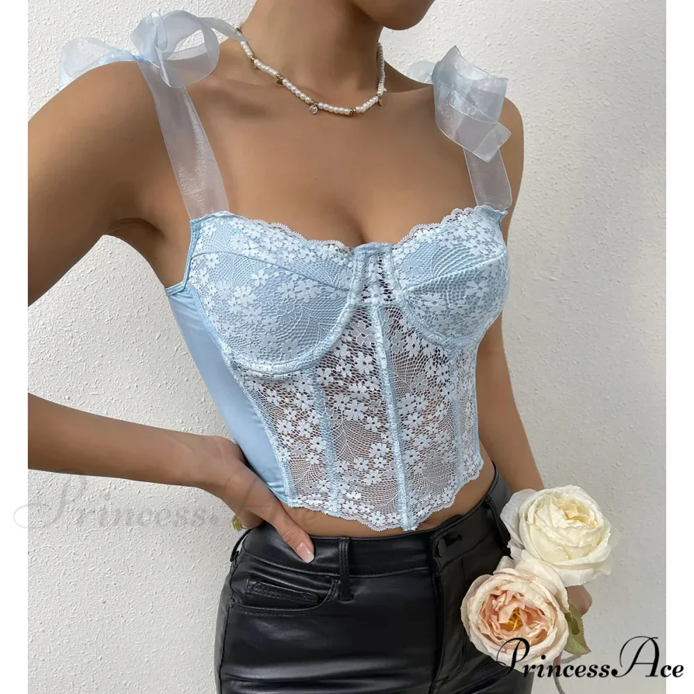 Net Bow Flower Corset Fishbone Crop Top - Image 7