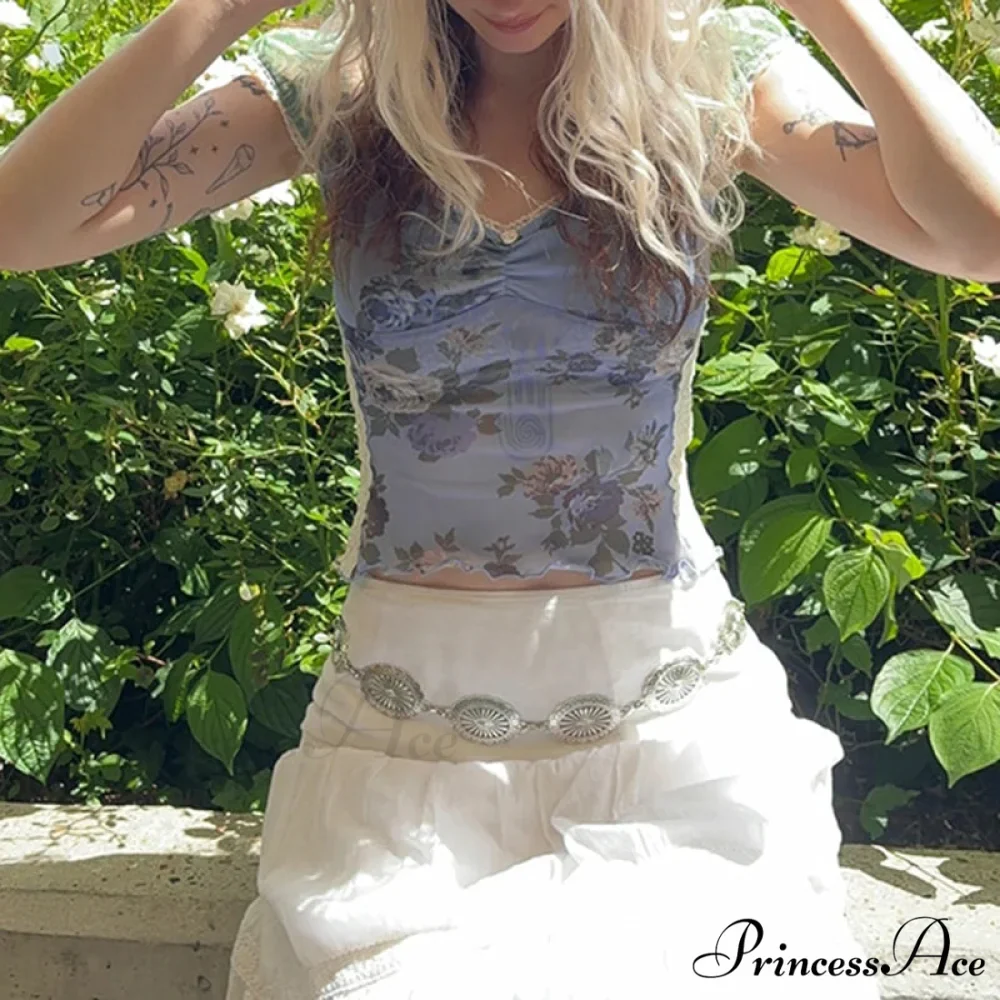 Net Floral Square Crop Top - Image 2