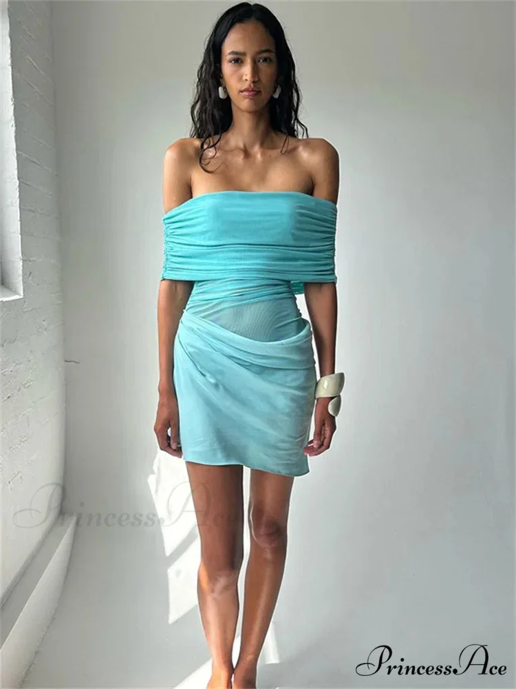 Net Patchwork Transparent Mini Dress - Image 2