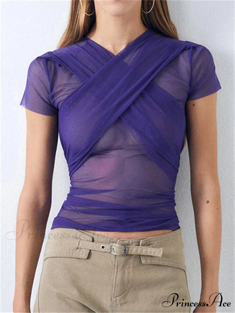 Net Transparent Criss-cross Midriff Top