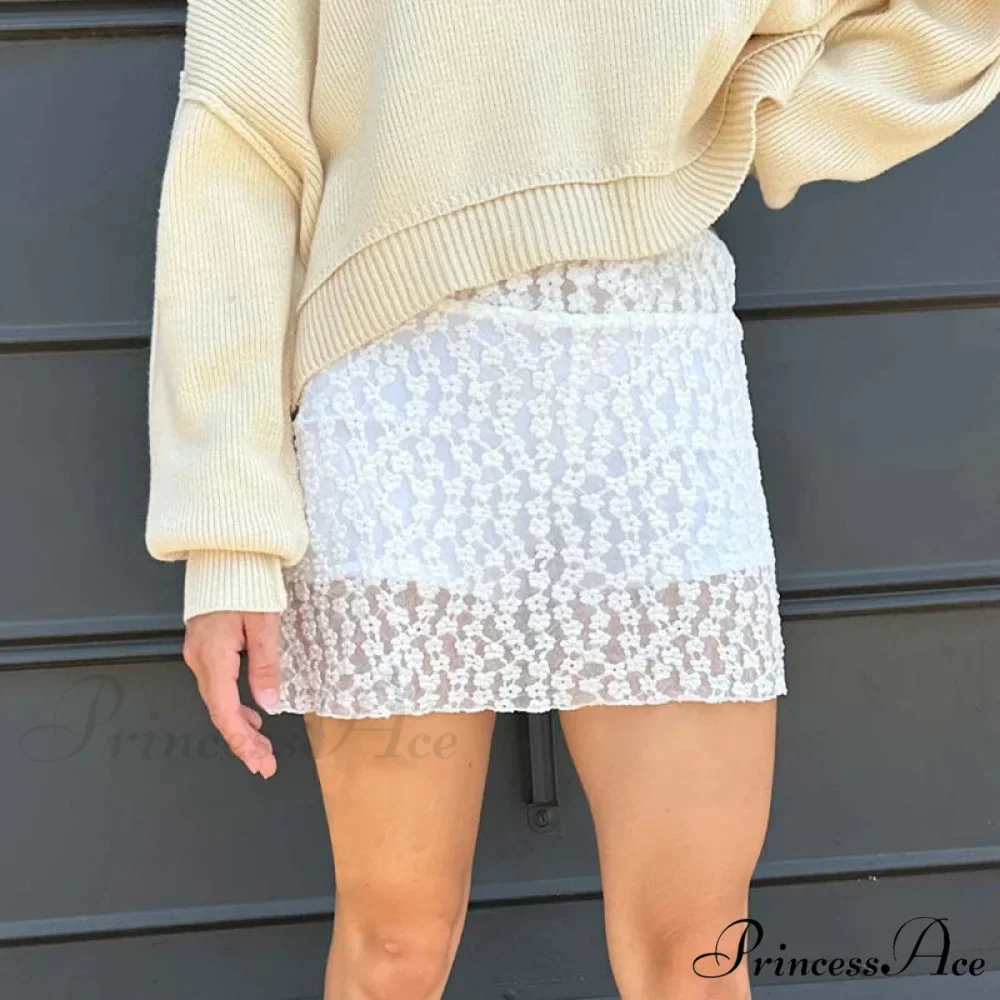 Net Transparent Flower Slim Skirt - Image 2