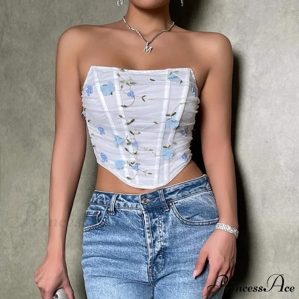 Net Urban Fashion Fishbone Flower Short Top - Image 3