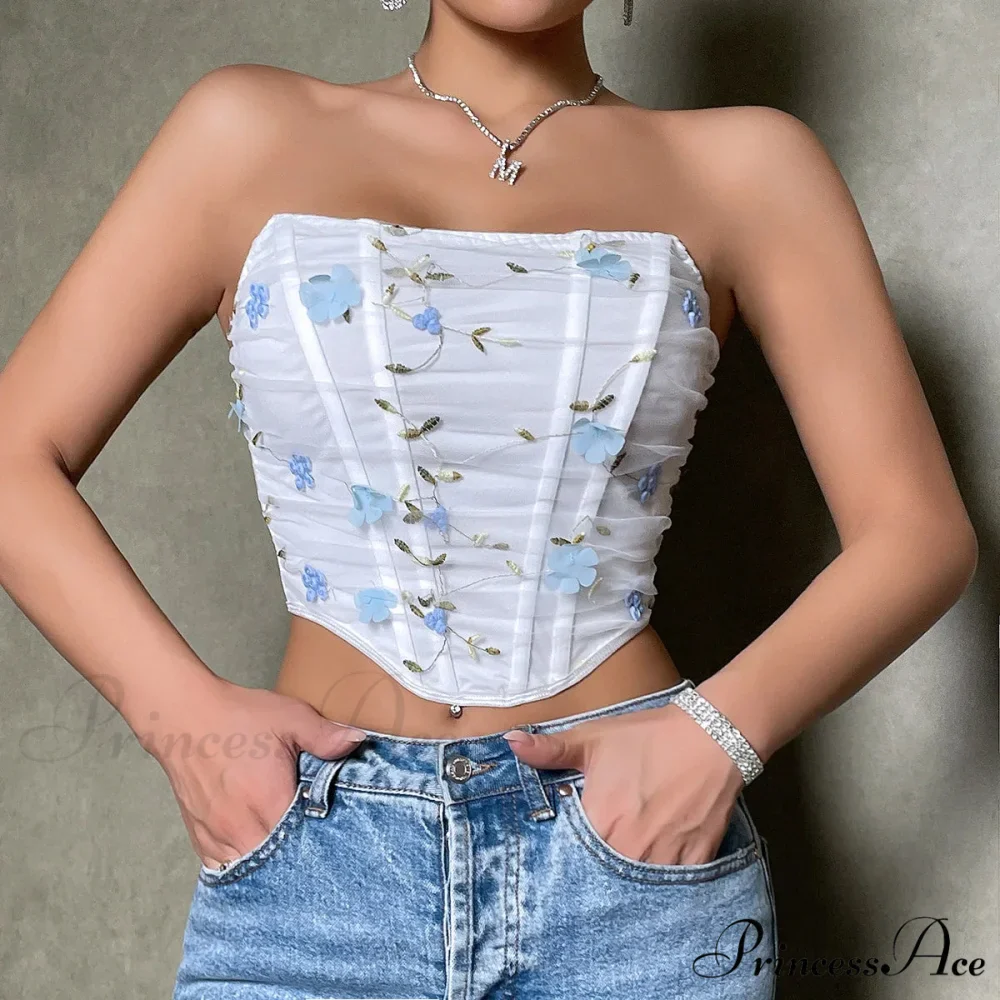 Net Urban Fashion Fishbone Flower Short Top - Image 4