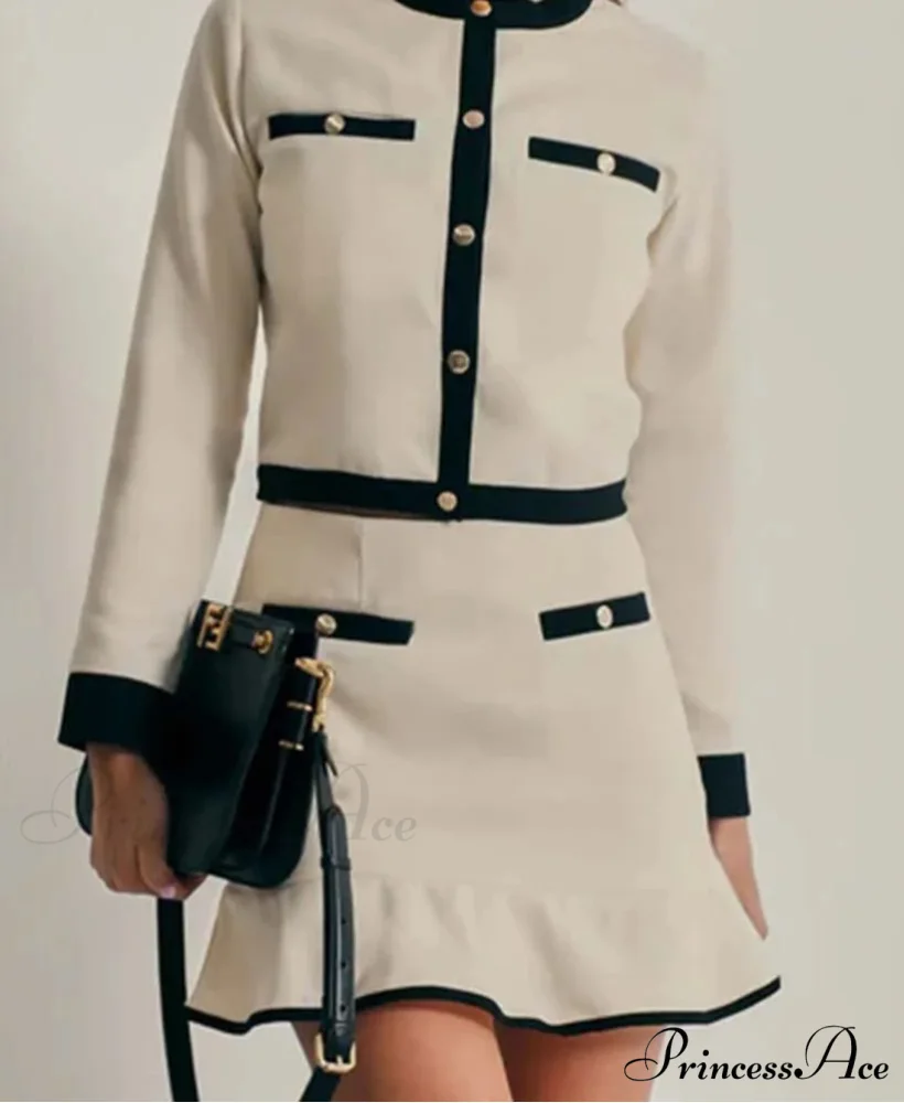 Neutral Patchwork Pockets Mini Workplace Two Piece Set