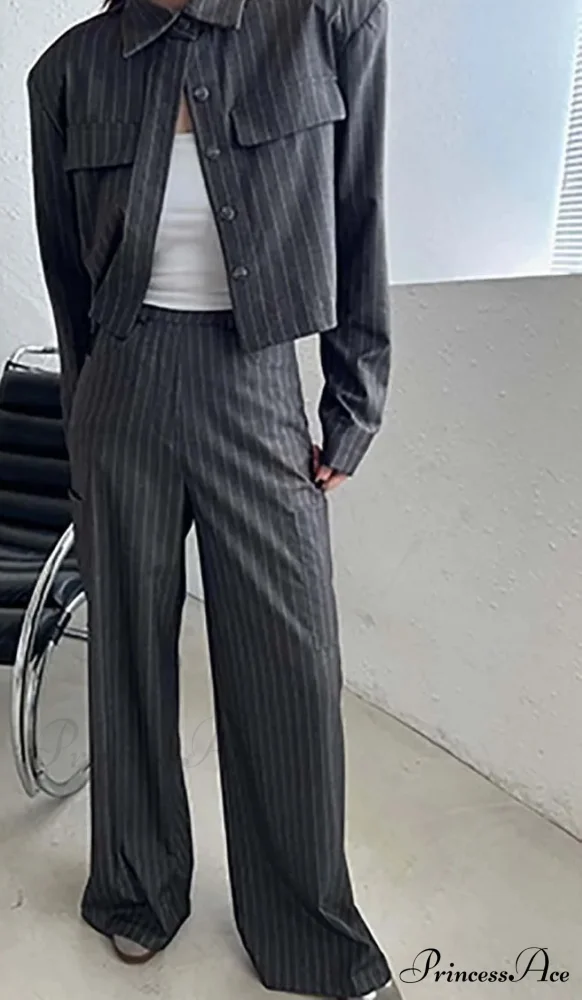 Neutral Pattern Pockets Button Trousers Work Two Piece Ensemble