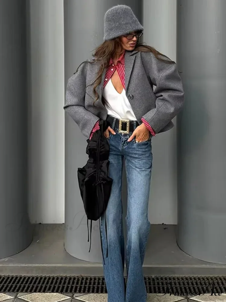 Neutral Puff Sleeve Cropped Jacket - Image 3