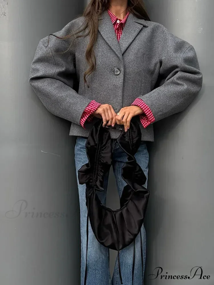 Neutral Puff Sleeve Cropped Jacket - Image 4