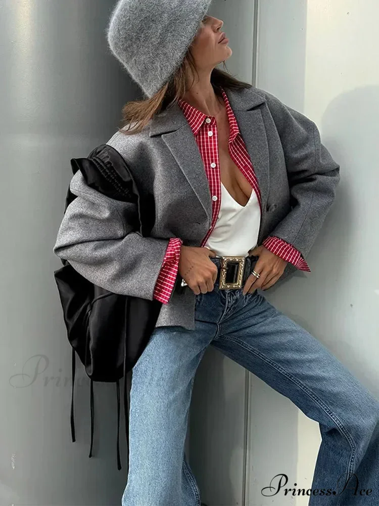 Neutral Puff Sleeve Cropped Jacket - Image 5