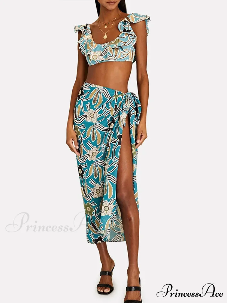 New Azure Floral Rear Strap Swimsuit Single Piece - Image 2