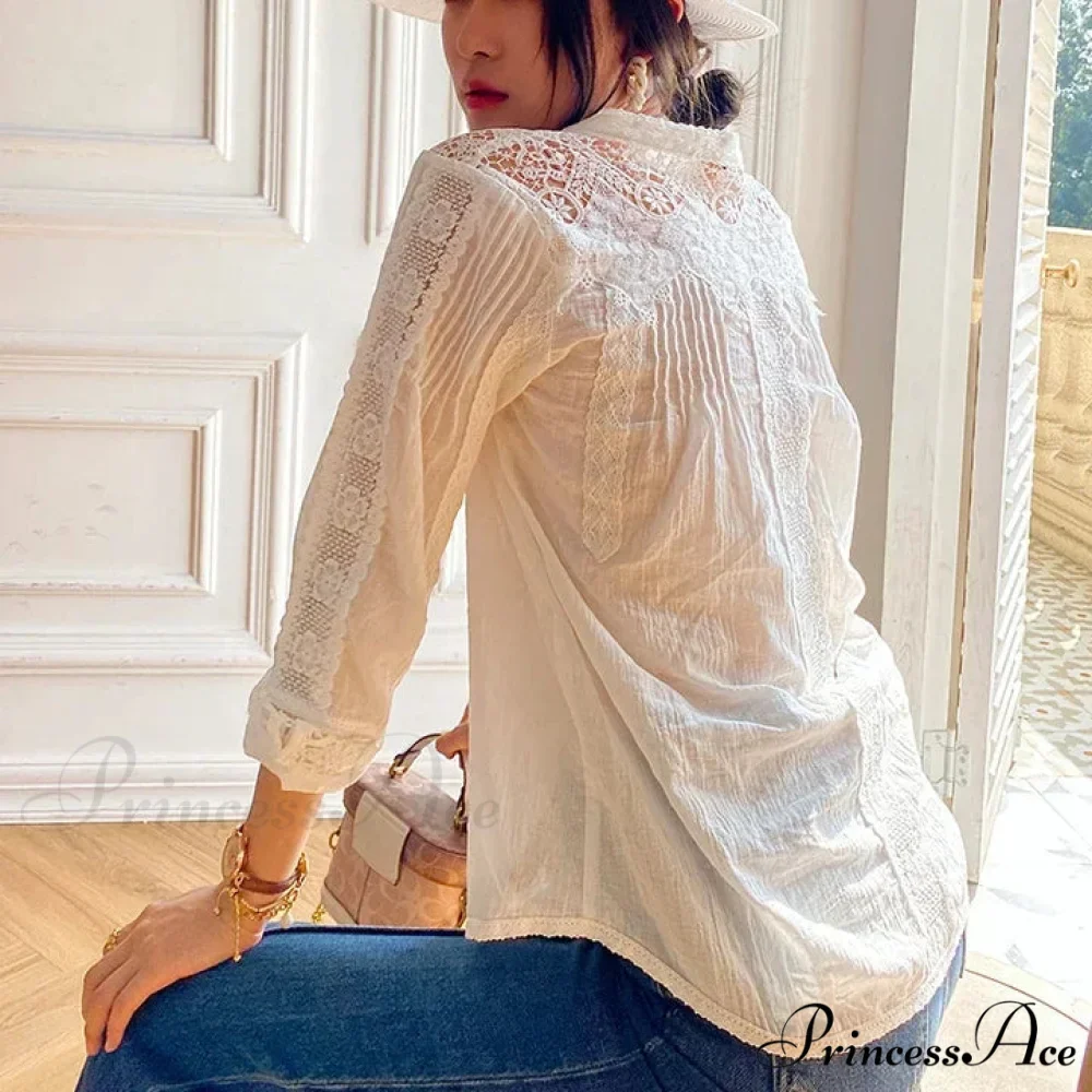 Nomadic Bohemian Floral Stitched Lace Extended Sleeve Blouse - Image 5