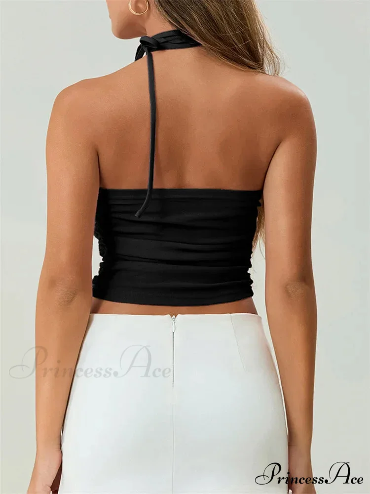 Off Shoulder 3D Bloom Gathered Tube Crop Top - Image 2