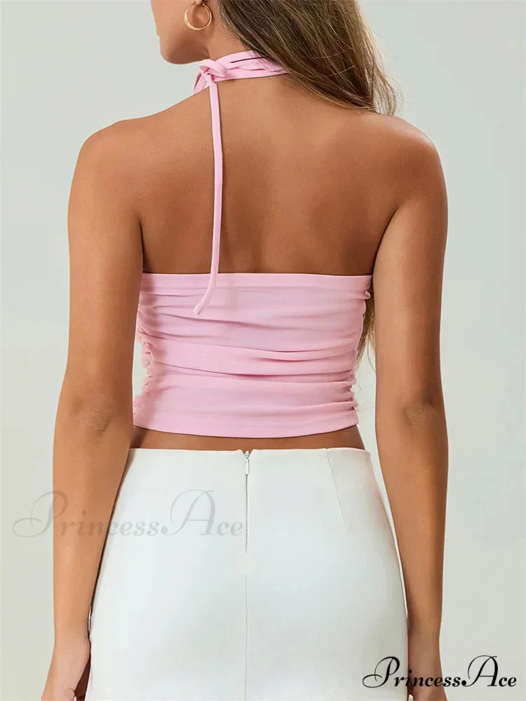 Off Shoulder 3D Bloom Gathered Tube Crop Top - Image 4