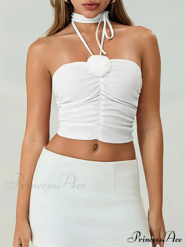 Off Shoulder 3D Bloom Gathered Tube Crop Top - Image 5