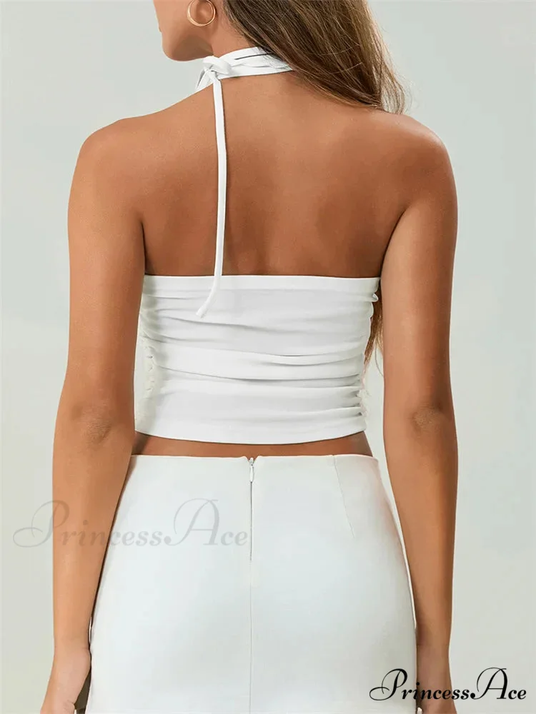 Off Shoulder 3D Bloom Gathered Tube Crop Top - Image 6