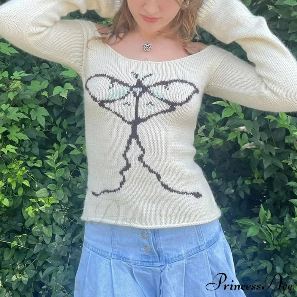 Off Shoulder Artistic Design Sweater Extended Sleeve Knit Top Women - Image 4