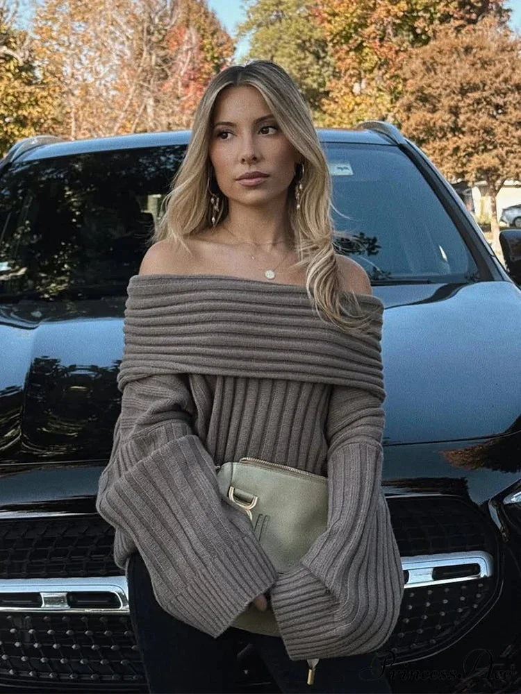 Off Shoulder Banded Long Sleeve Sweater