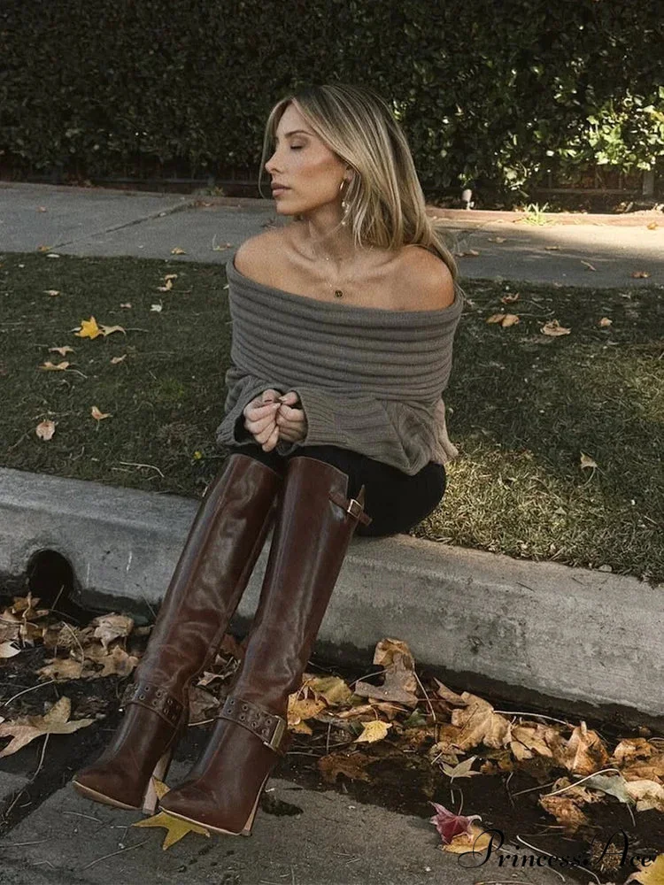 Off Shoulder Banded Long Sleeve Sweater - Image 5