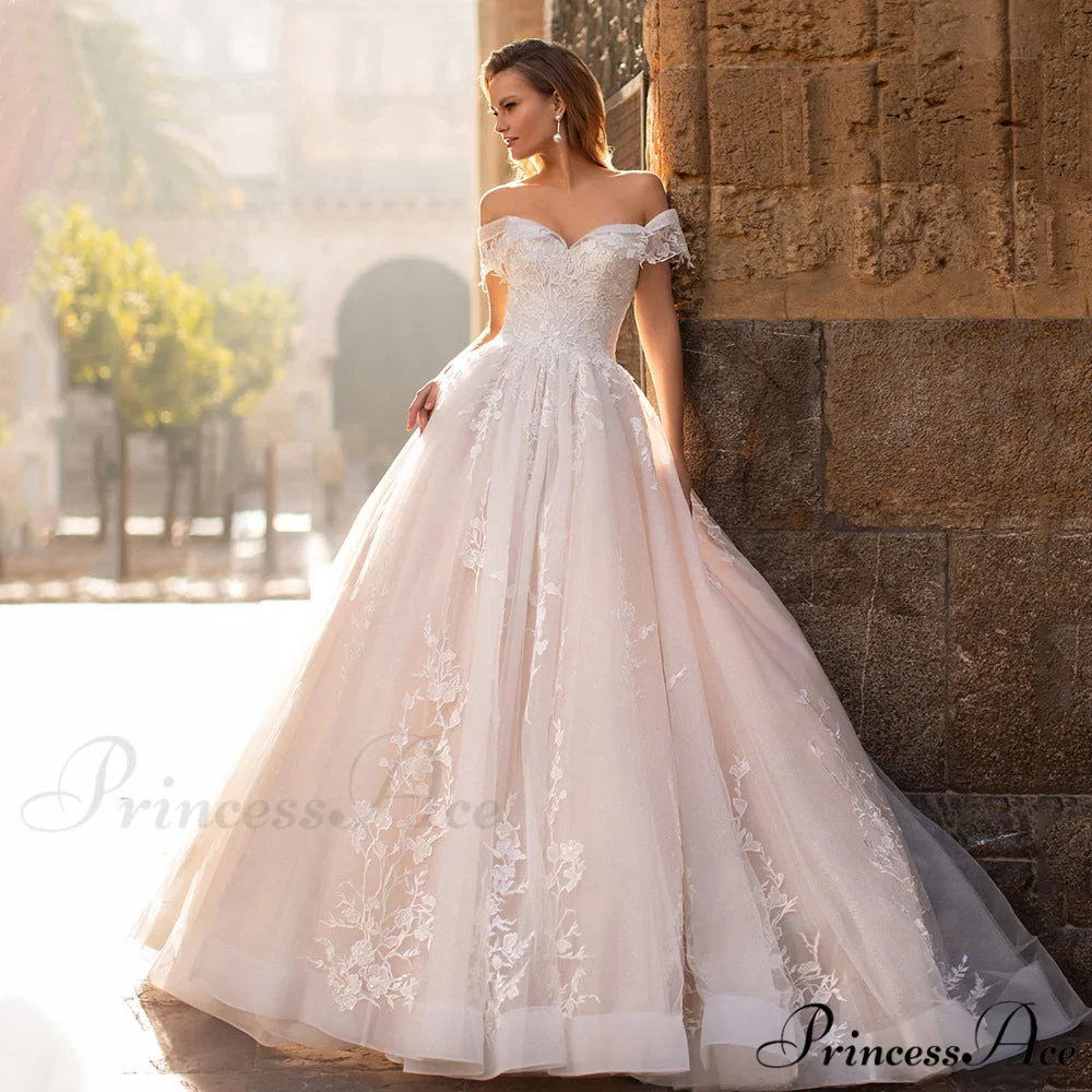 Off-Shoulder Celestial Long Train Wedding Gown - Image 5