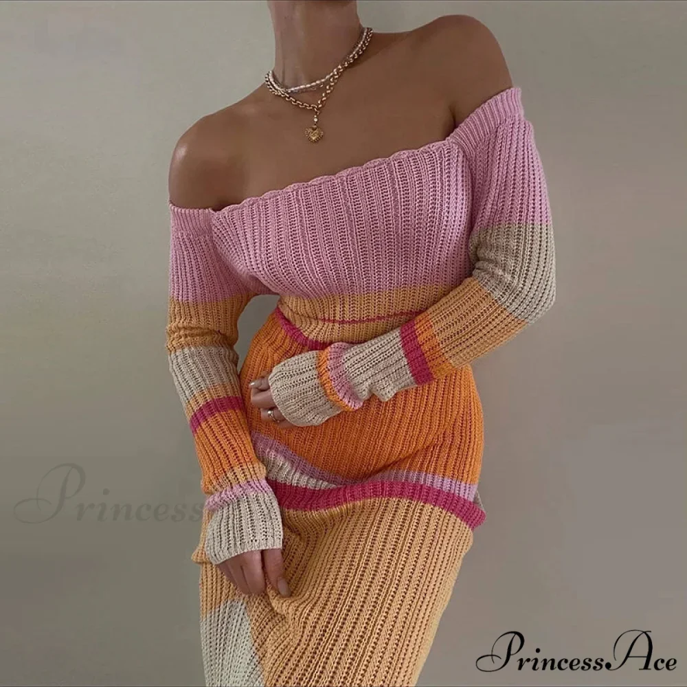 Off Shoulder Crochet Maxi Attire Vintage Patchwork Extended Sleeve Women - Image 5