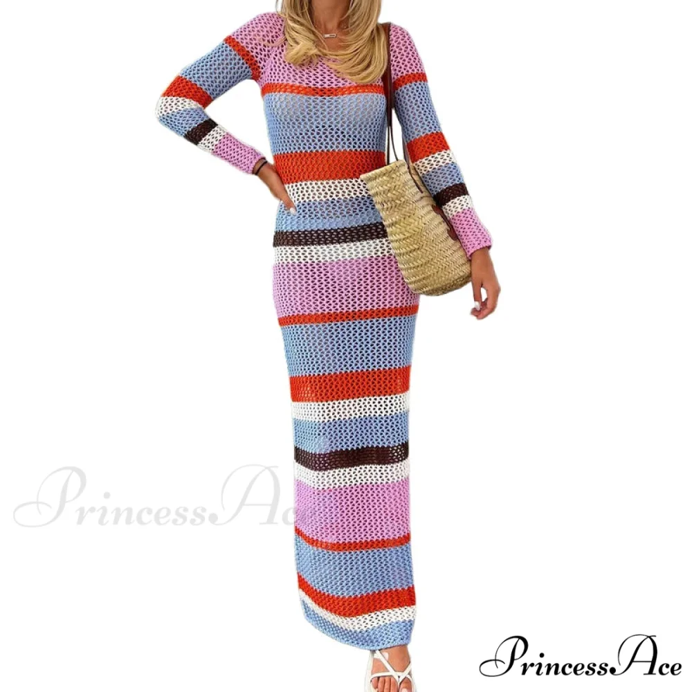 Off Shoulder Crochet Maxi Attire Vintage Patchwork Extended Sleeve Women - Image 8