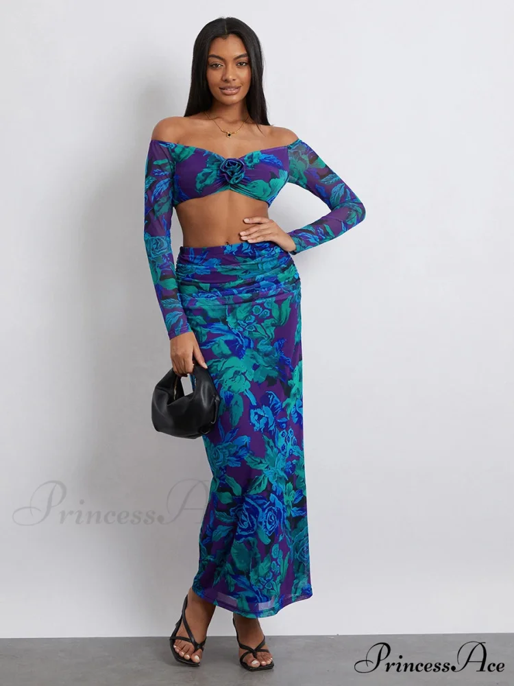 Off-Shoulder Crop Top High Waist Long Floral Skirt

Modified Title: Off-The-Shoulder Cropped Blouse Tall Waist Lengthy Flowered Skirt - Image 2