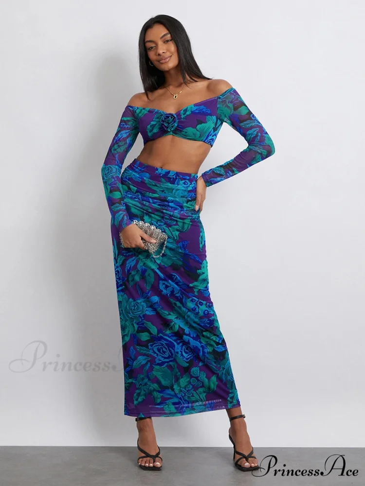 Off-Shoulder Crop Top High Waist Long Floral Skirt

Modified Title: Off-The-Shoulder Cropped Blouse Tall Waist Lengthy Flowered Skirt - Image 4