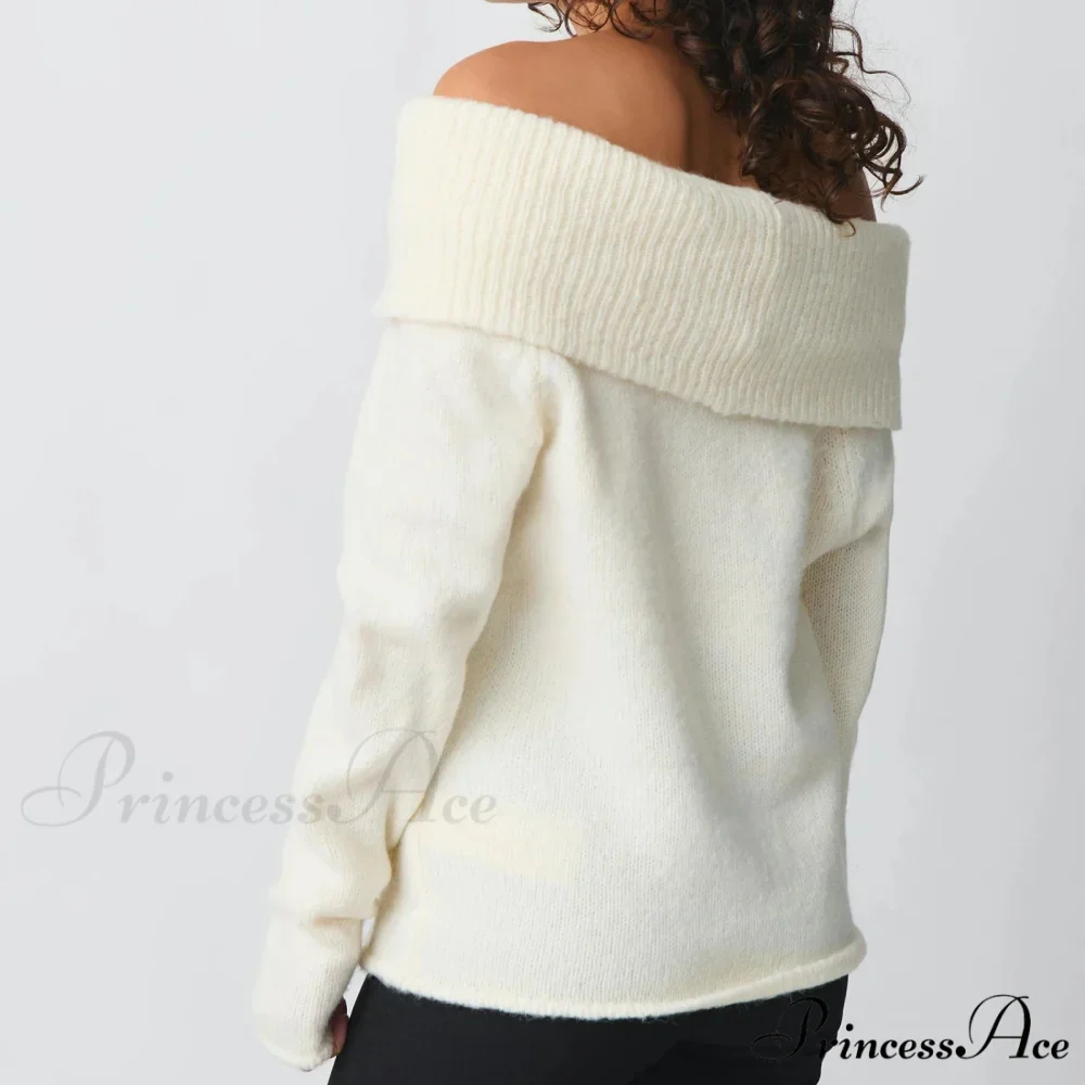 Off Shoulder Cropped Stylish Slouchy Knit Pullover Top - Image 2