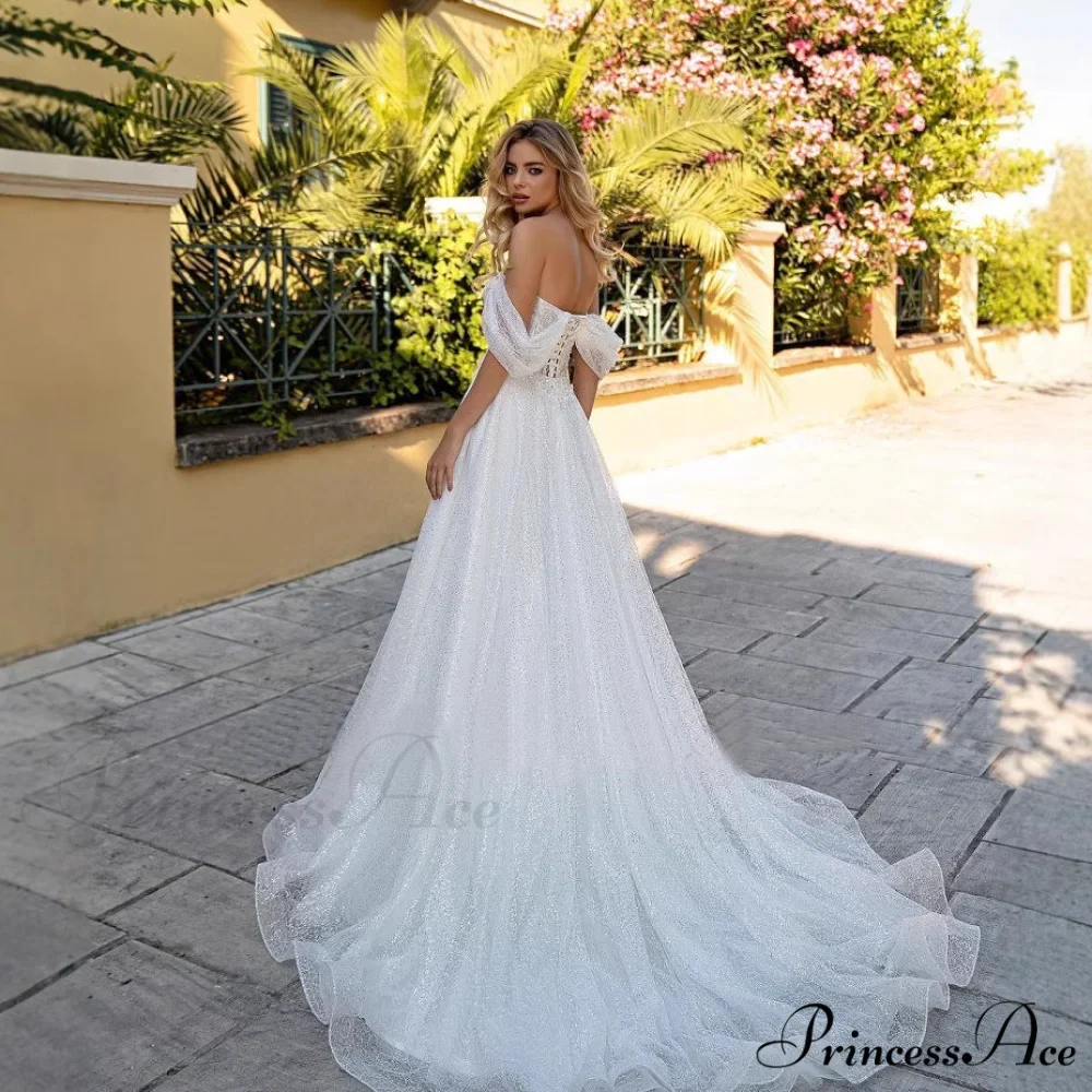 Off-Shoulder Deep V Glitter Wedding Gown - Image 2